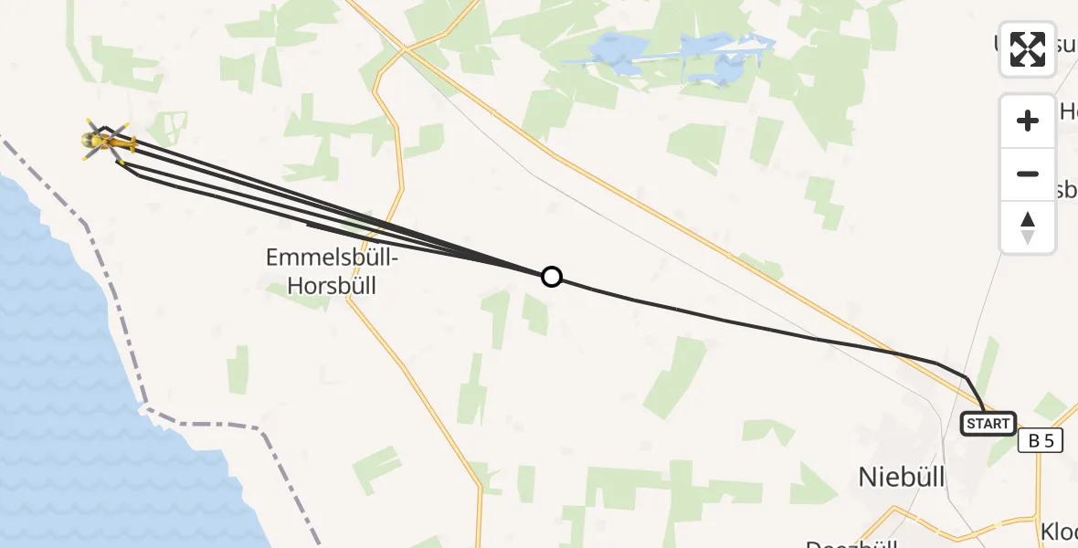 Flugroute Ambulanzhubschrauber Niebüll - Emmelsbüll-Horsbüll, 19 August 2026, 19:44