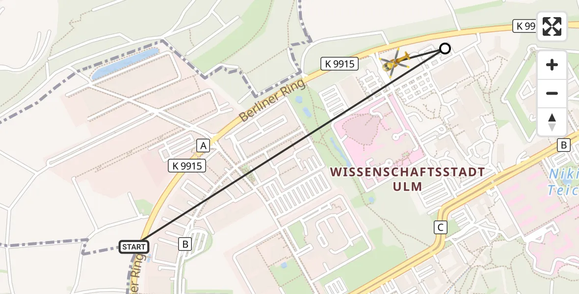 Flugroute Rettungshubschrauber Ulm - ADAC Air Rescue Station Ulm (Christoph 22), 19 August 2026, 19:48