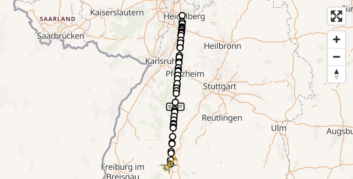 Flugroute Ambulanzhubschrauber Altensteig - DRF Air Rescue Station Villingen-Schwenningen Hubschrauberlandeplatz (Christoph 11), 19 August 2026, 19:59