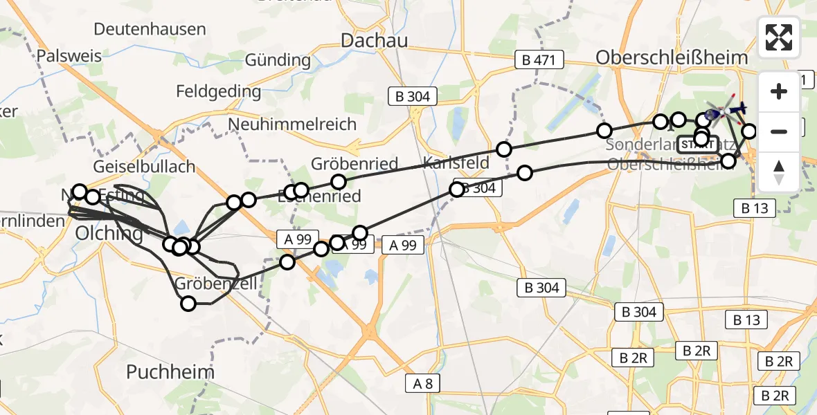 Flugroute Polizeihubschrauber Oberschleißheim - Oberschleißheim, 19 August 2026, 20:21