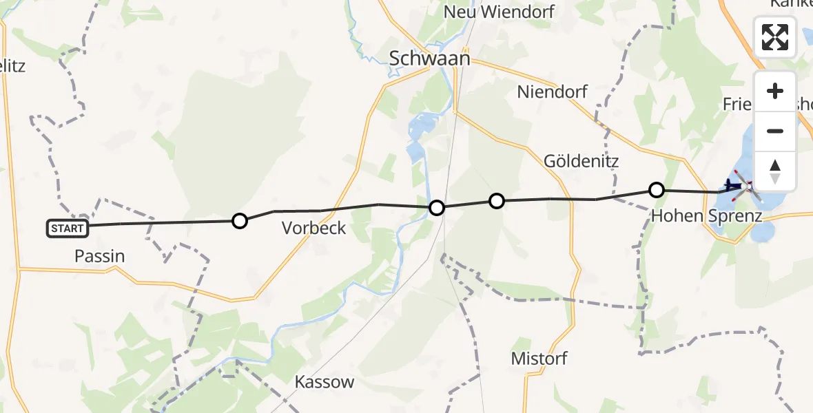 Flugroute Polizeihubschrauber Klein Belitz - Hohen Sprenz, 19 August 2026, 20:24