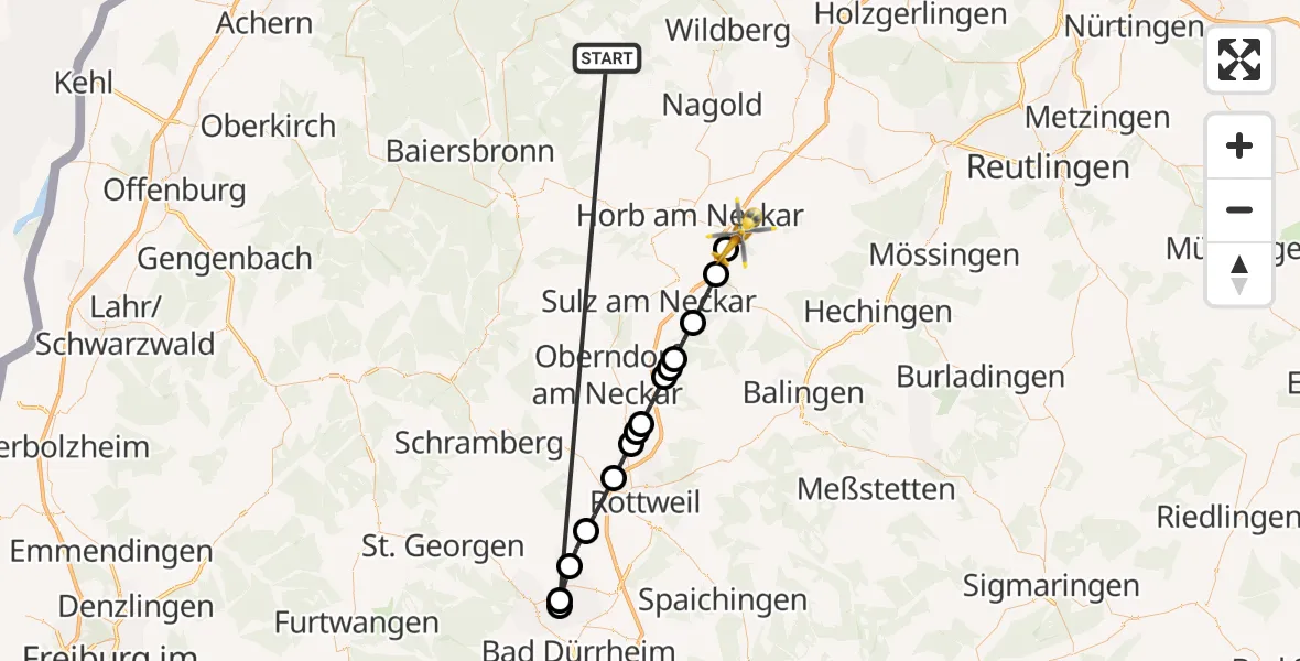 Flugroute Ambulanzhubschrauber Altensteig - Horb am Neckar, 19 August 2026, 21:18