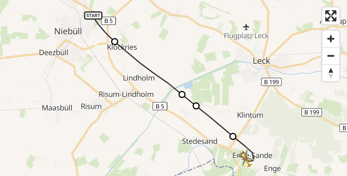 Flugroute Ambulanzhubschrauber Niebüll - Enge-Sande, 20 August 2026, 00:34