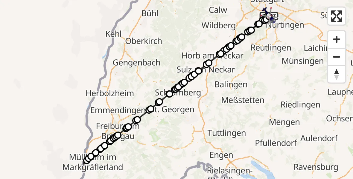Flugroute Polizeihubschrauber Flughafen Stuttgart - Flughafen Stuttgart, 20 August 2026, 01:13