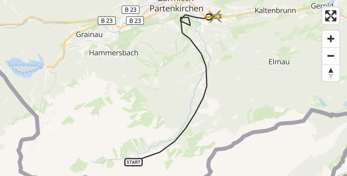 Flugroute Rettungshubschrauber Garmisch-Partenkirchen - Garmisch-Partenkirchen Clinic Hubschrauberlandeplatz, 20 August 2026, 03:13
