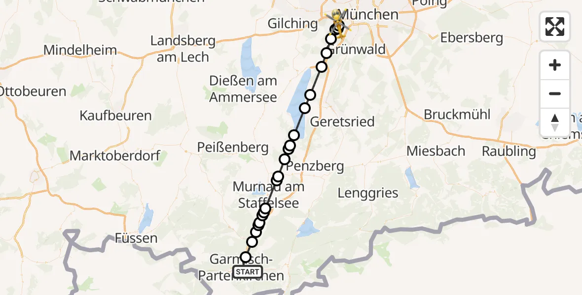 Flugroute Rettungshubschrauber Garmisch-Partenkirchen - DRF Air Rescue München Hubschrauberlandeplatz, 20 August 2026, 03:42