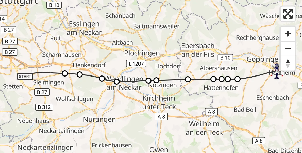 Flugroute Polizeihubschrauber Flughafen Stuttgart - Göppingen, 20 August 2026, 05:38