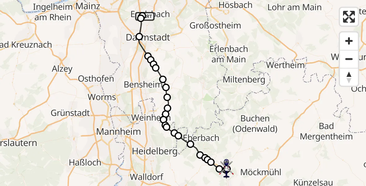 Flugroute Polizeihubschrauber Flughafen Frankfurt-Egelsbach - Mosbach, 20 August 2026, 05:47