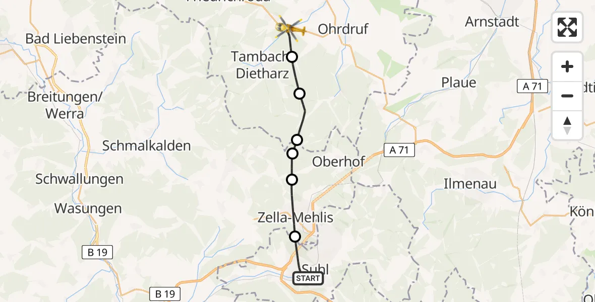 Flugroute Rettungshubschrauber Suhl - Georgenthal, 20 August 2026, 05:48