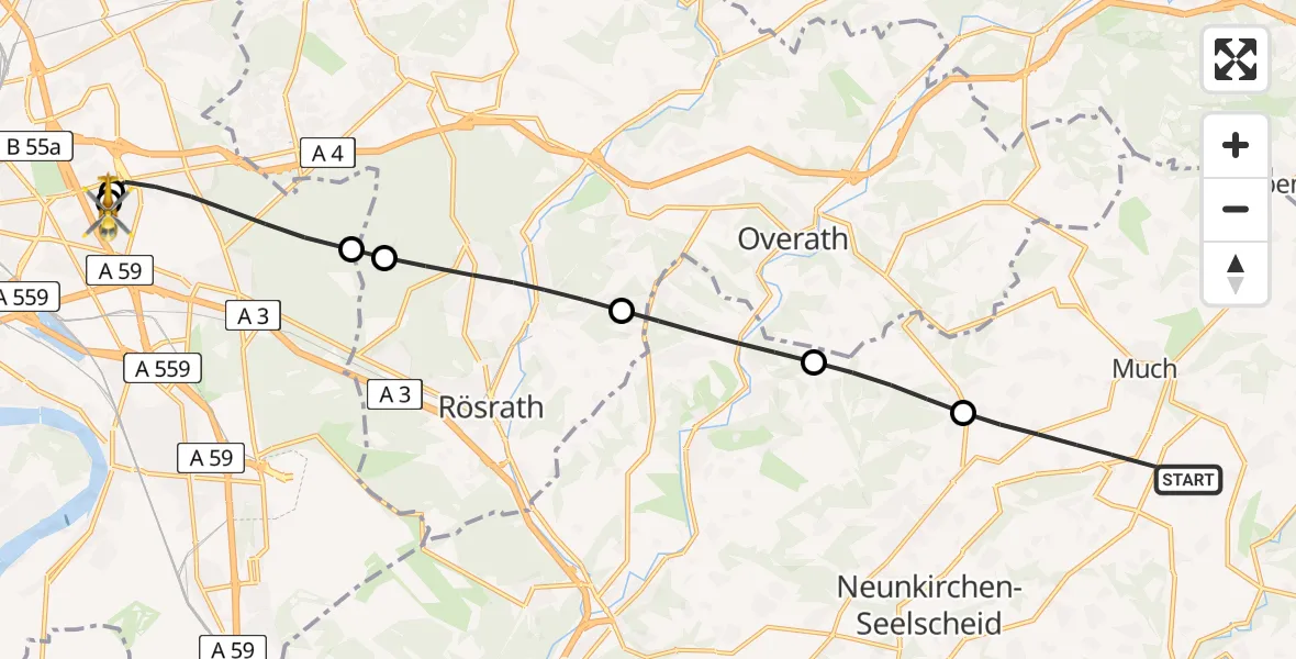 Flugroute Rettungshubschrauber Much - Merheim Hospital, 20 August 2026, 05:57