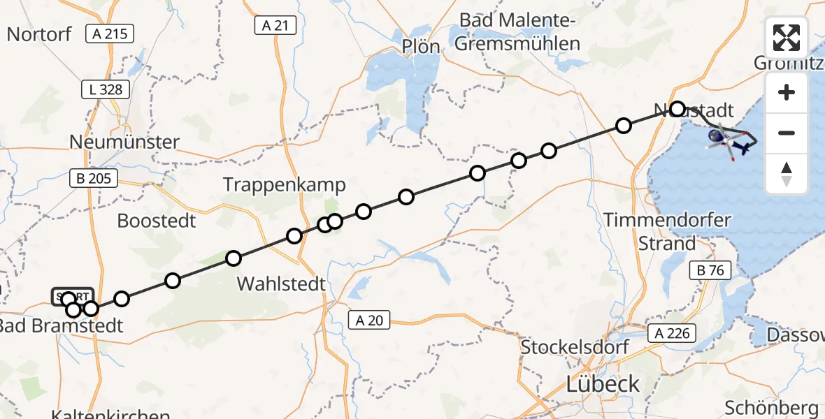 Flugroute Polizeihubschrauber Bad Bramstedt Hubschrauberlandeplatz - Neustadt in Holstein, 20 August 2026, 06:04