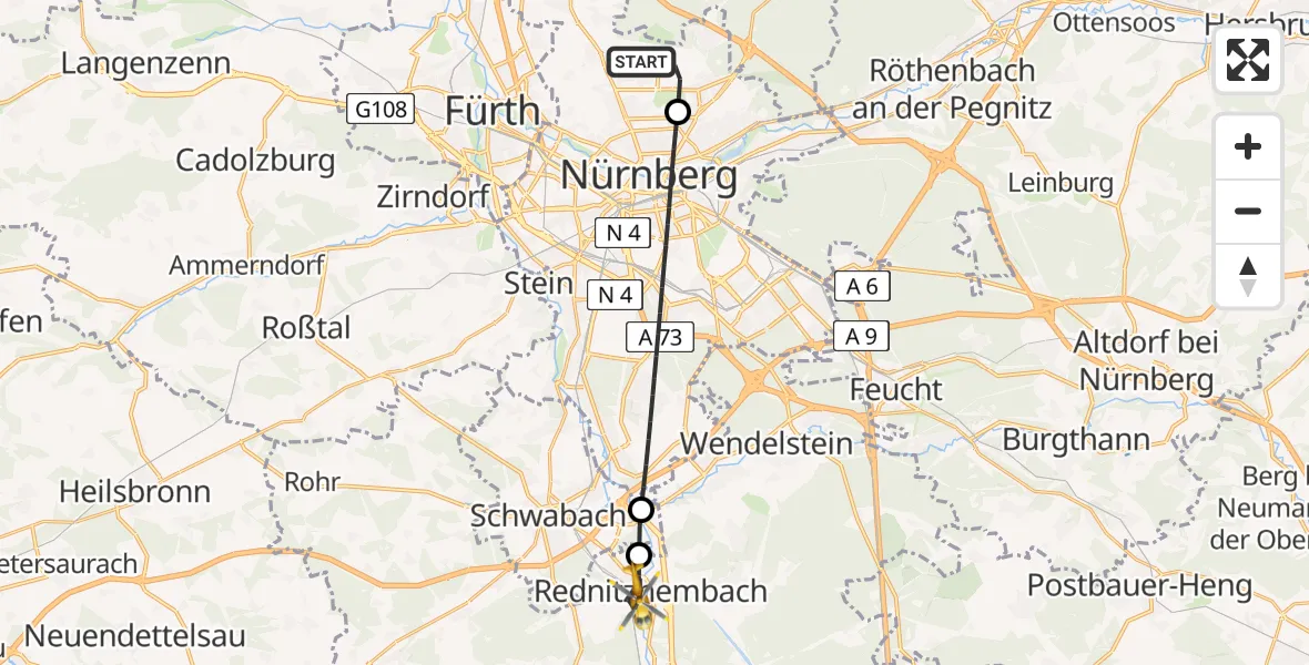 Flugroute Ambulanzhubschrauber Flughafen Nuremberg - Rednitzhembach, 20 August 2026, 06:08