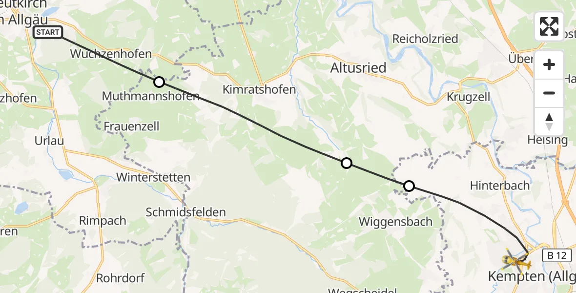 Flugroute Rettungshubschrauber Leutkirch im Allgäu - Kempten (Allgäu), 20 August 2026, 06:09