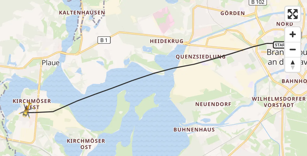 Flugroute Rettungshubschrauber Brandenburg an der Havel - Brandenburg an der Havel, 20 August 2026, 06:35