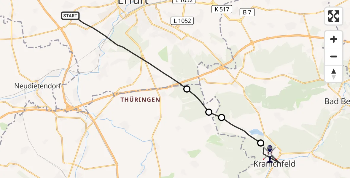 Flugroute Polizeihubschrauber Erfurt - Kranichfeld, 20 August 2026, 06:46