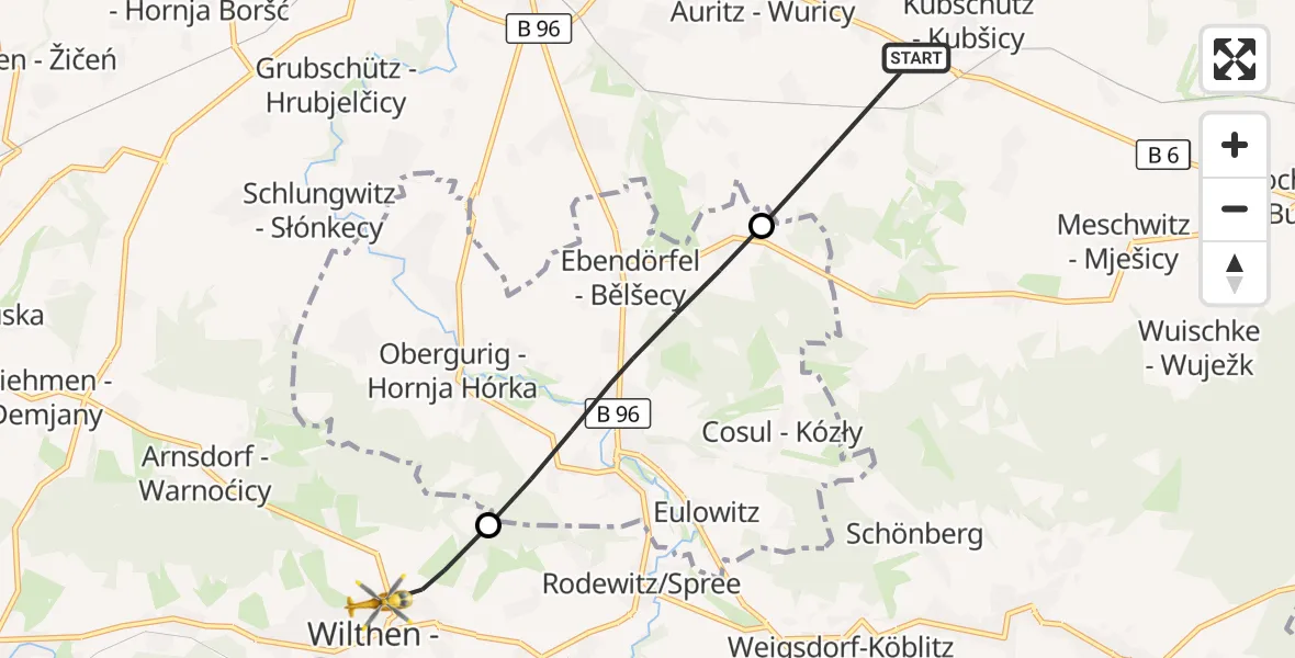 Flugroute Rettungshubschrauber Kubschütz - Wilthen, 20 August 2026, 07:10