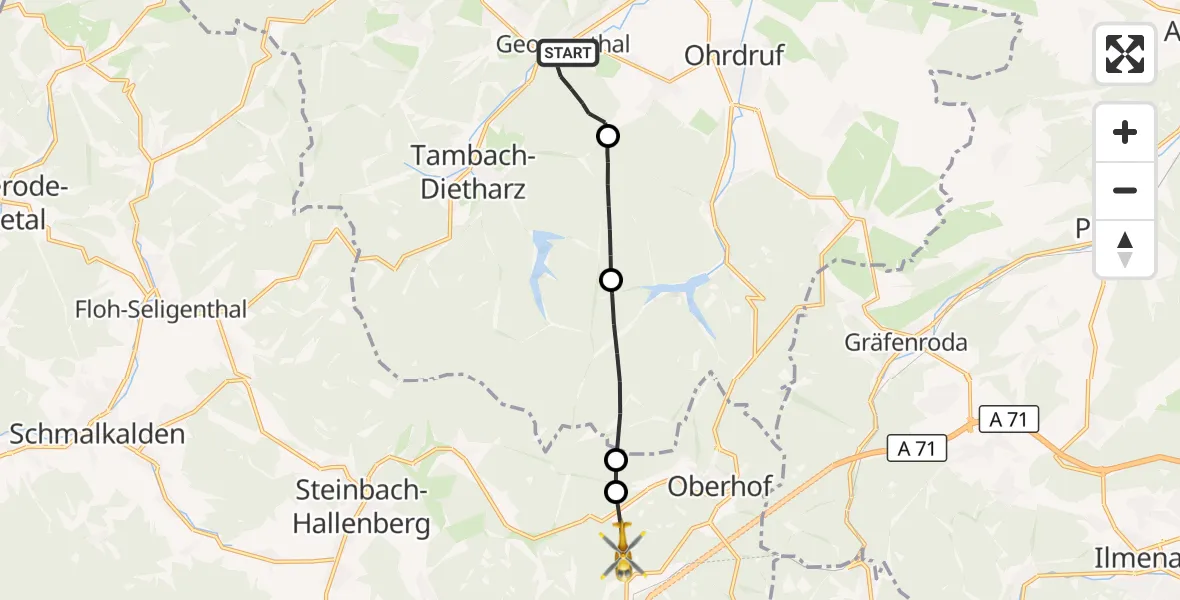 Flugroute Rettungshubschrauber Georgenthal - Steinbach-Hallenberg, 20 August 2026, 07:31