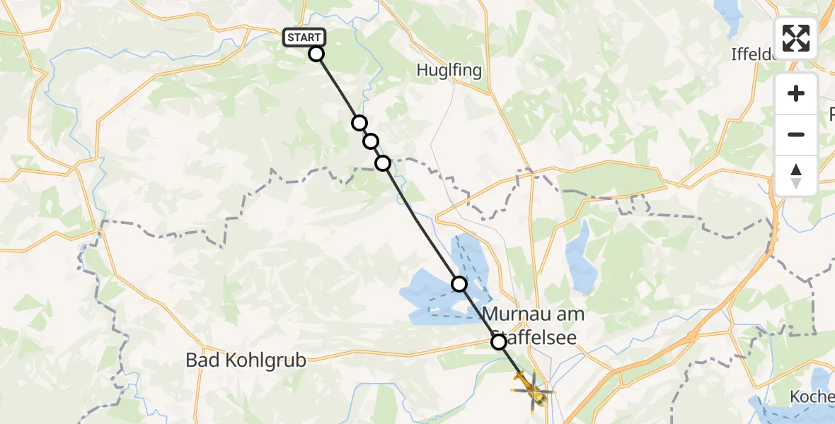 Flugroute Rettungshubschrauber Peißenberg - Murnau a.Staffelsee, 20 August 2026, 07:36