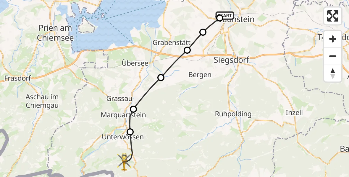 Flugroute Rettungshubschrauber Traunstein Hospital - Unterwössen, 20 August 2026, 07:39