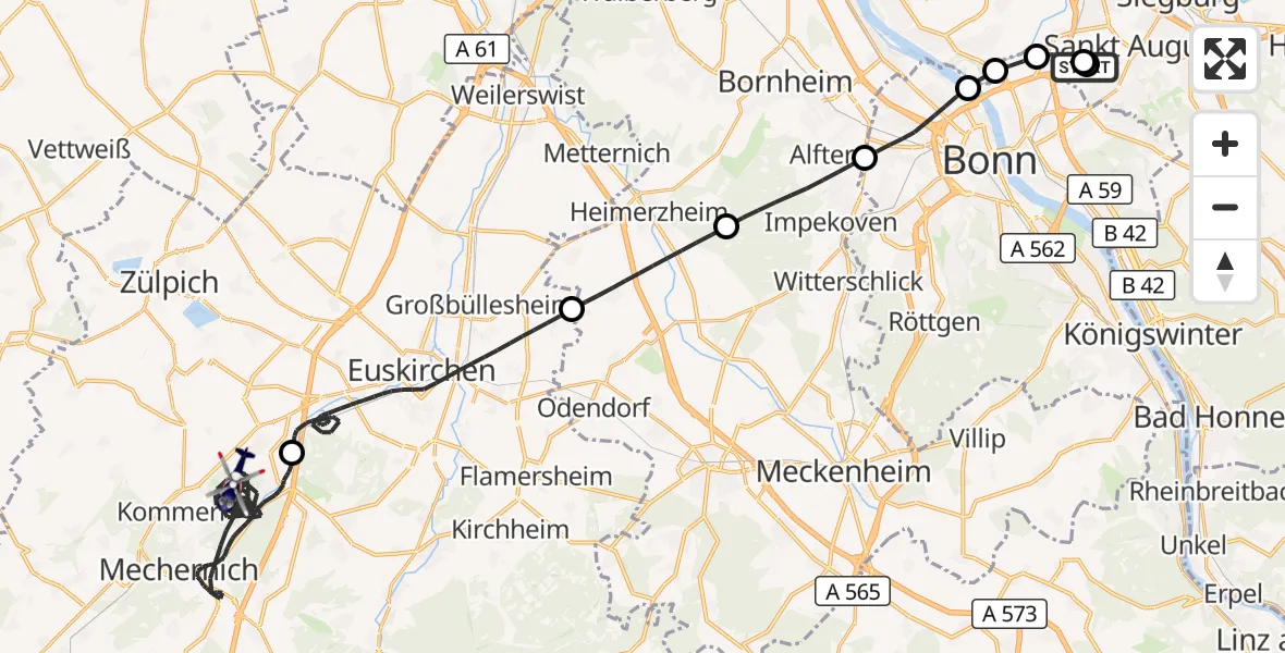 Flugroute Polizeihubschrauber Sankt Augustin - Mechernich, 20 August 2026, 07:40