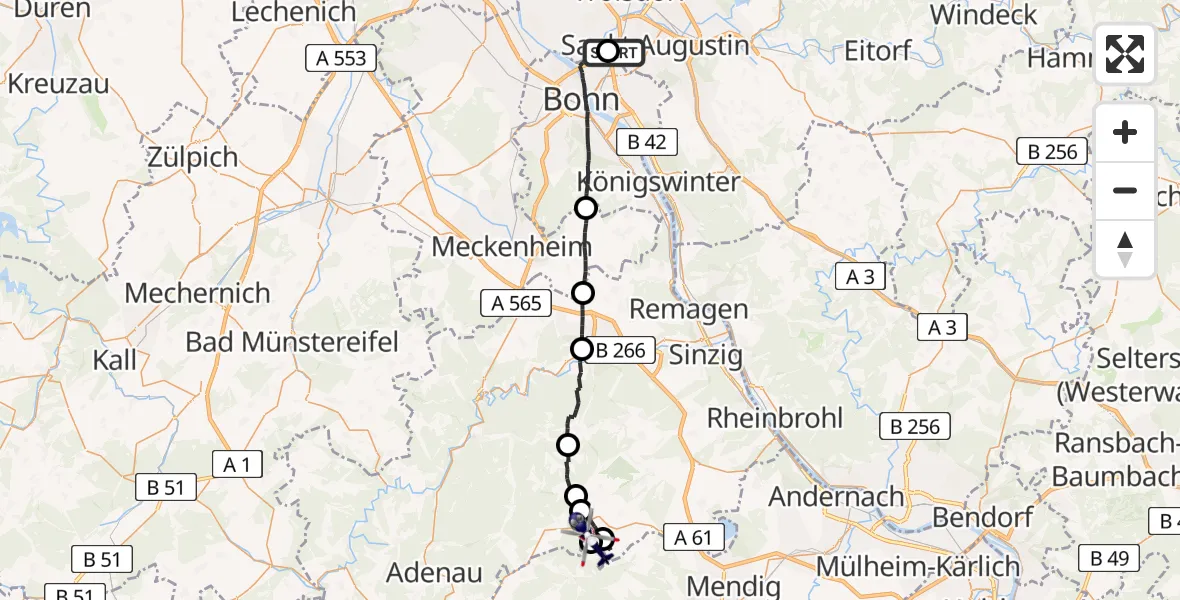 Flugroute Polizeihubschrauber Sankt Augustin - Weibern, 20 August 2026, 07:42