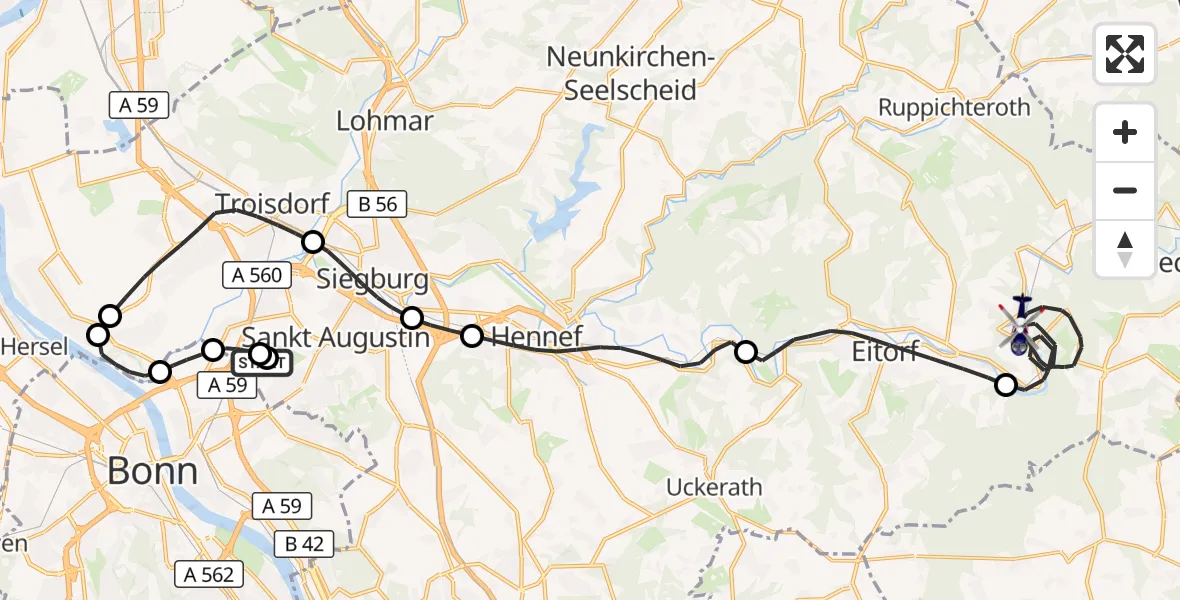 Flugroute Polizeihubschrauber Sankt Augustin - Windeck, 20 August 2026, 07:46