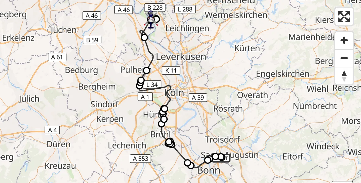 Flugroute Polizeihubschrauber Sankt Augustin - Monheim am Rhein, 20 August 2026, 07:46