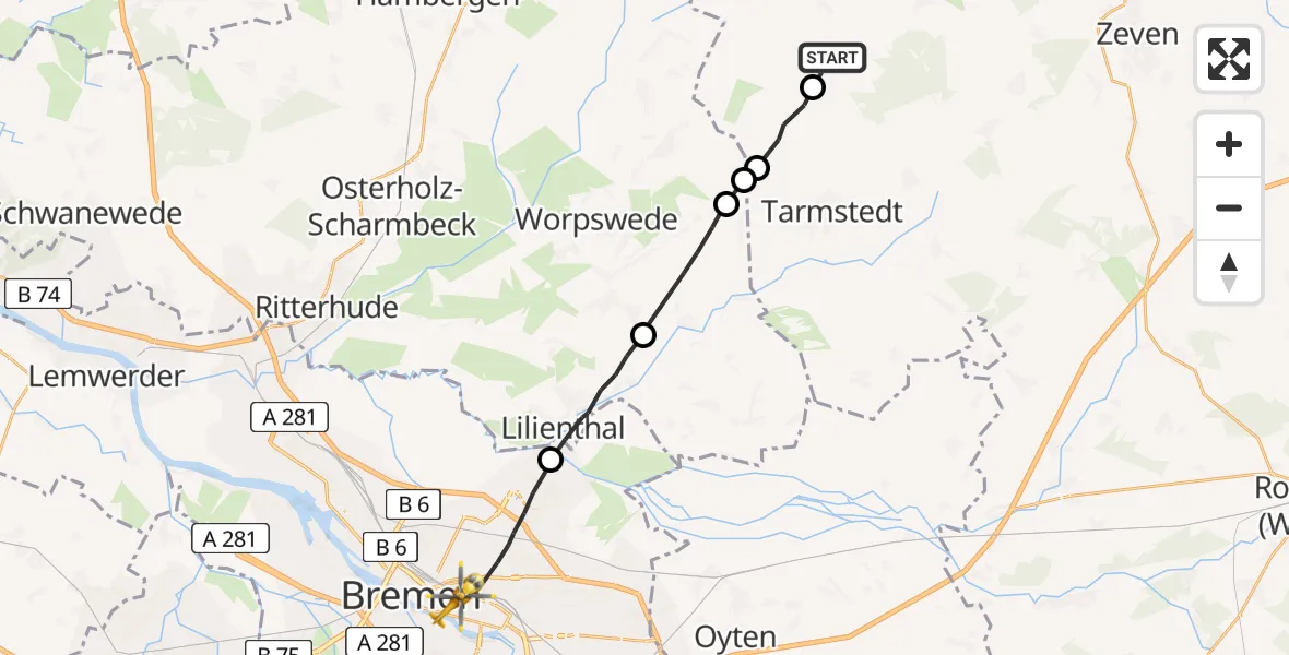 Flugroute Rettungshubschrauber Breddorf - Bremen, 20 August 2026, 07:48
