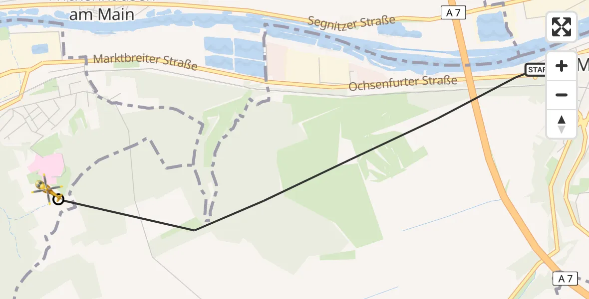 Flugroute Rettungshubschrauber Marktbreit - Ochsenfurt Hospital, 20 August 2026, 07:53