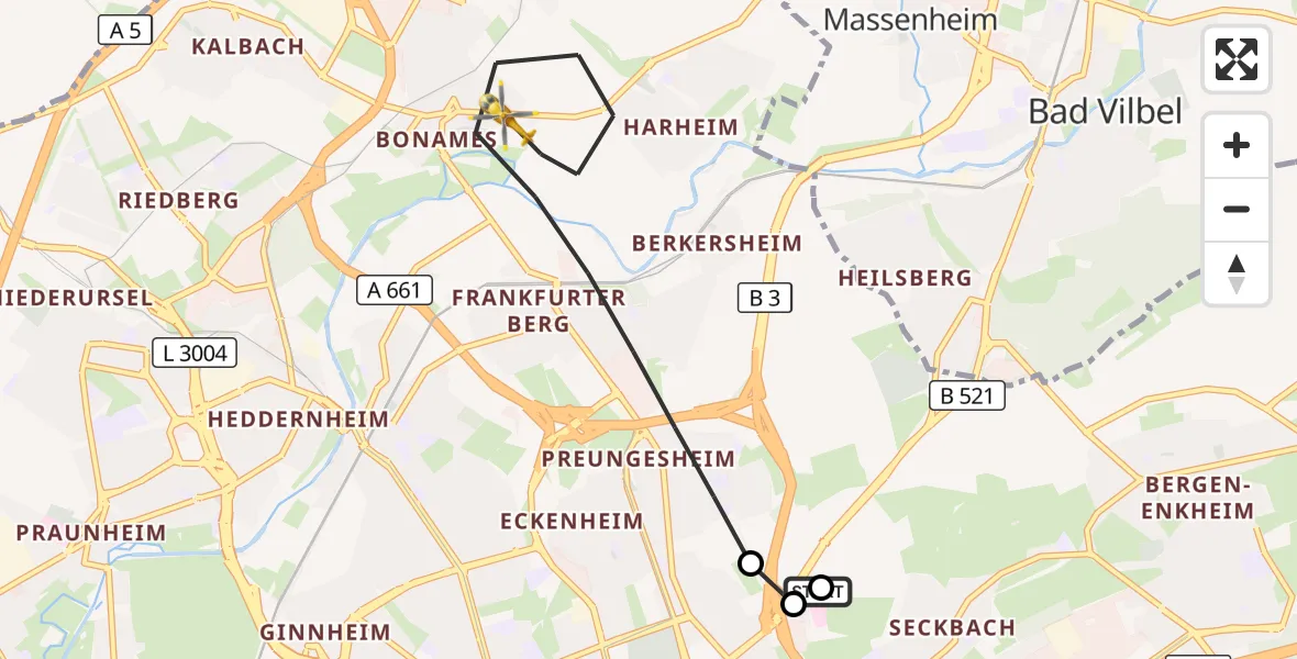 Flugroute Rettungshubschrauber Frankfurt am Main Accident Hospital Roof - Frankfurt am Main, 20 August 2026, 07:56