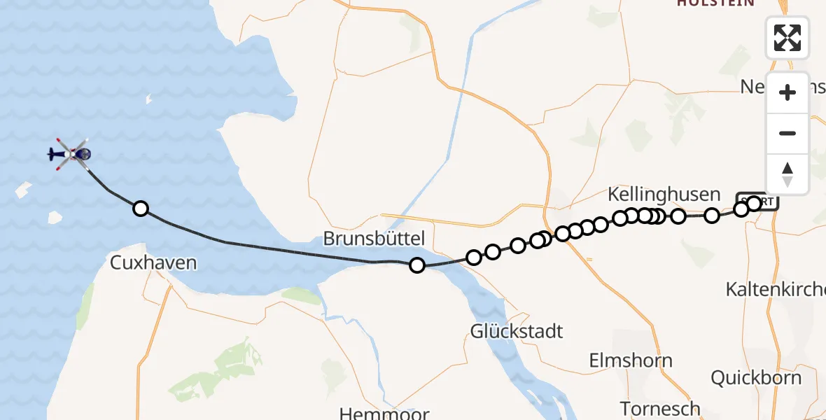 Flugroute Polizeihubschrauber Bad Bramstedt Hubschrauberlandeplatz - Cuxhaven, 20 August 2026, 08:04