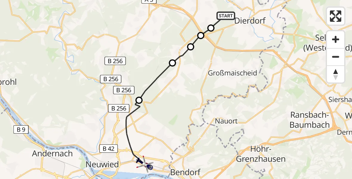 Flugroute Polizeihubschrauber Dierdorf - Neuwied, 20 August 2026, 08:11
