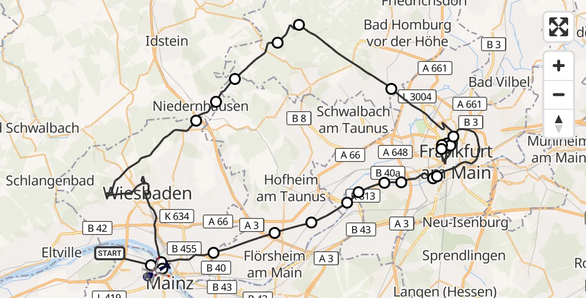 Flugroute Polizeihubschrauber Budenheim - Mainz, 20 August 2026, 08:14
