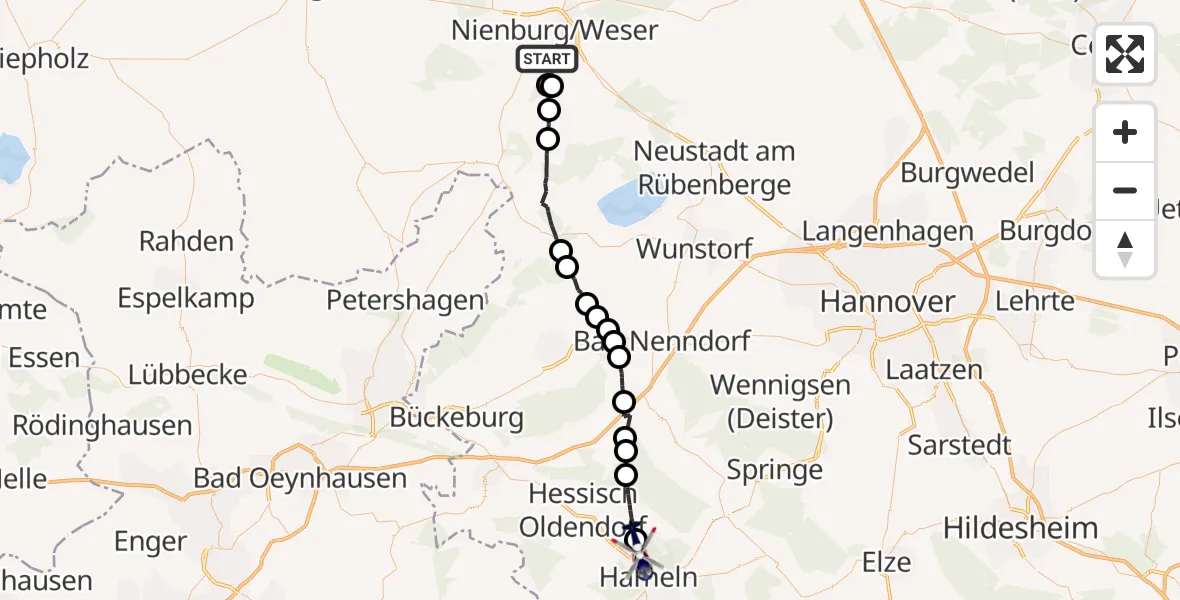 Flugroute Polizeihubschrauber Nienburg (Weser) - Hameln, 20 August 2026, 08:21