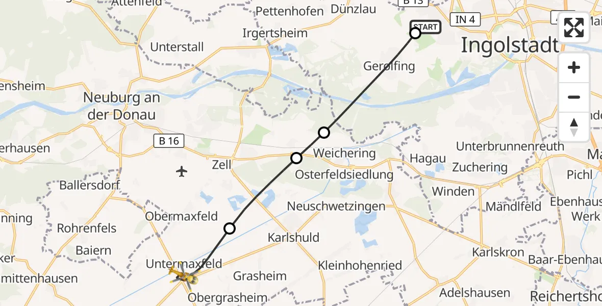 Flugroute Rettungshubschrauber Ingolstadt Hospital - Königsmoos, 20 August 2026, 08:24