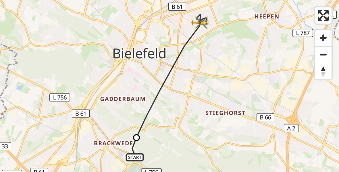 Flugroute Rettungshubschrauber Luftrettungszentrum Bielefeld - Bielefeld, 20 August 2026, 08:27