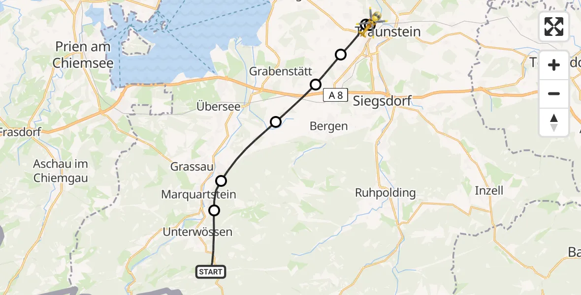 Flugroute Rettungshubschrauber Unterwössen - Traunstein Hospital, 20 August 2026, 08:28