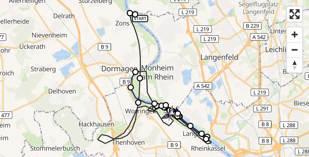 Flugroute Polizeihubschrauber Monheim am Rhein - Köln, 20 August 2026, 08:38
