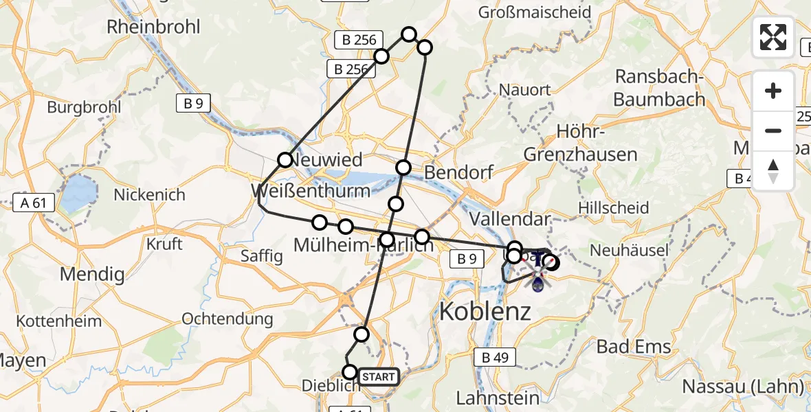 Flugroute Polizeihubschrauber Winningen - Koblenz, 20 August 2026, 08:44
