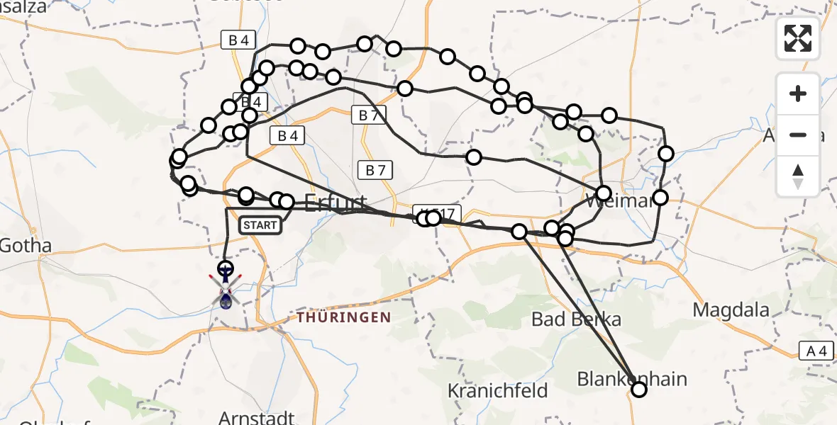 Flugroute Polizeihubschrauber Erfurt - Nesse-Apfelstädt, 20 August 2026, 08:47