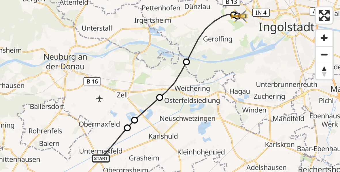 Flugroute Rettungshubschrauber Königsmoos - Ingolstadt Hospital, 20 August 2026, 08:51