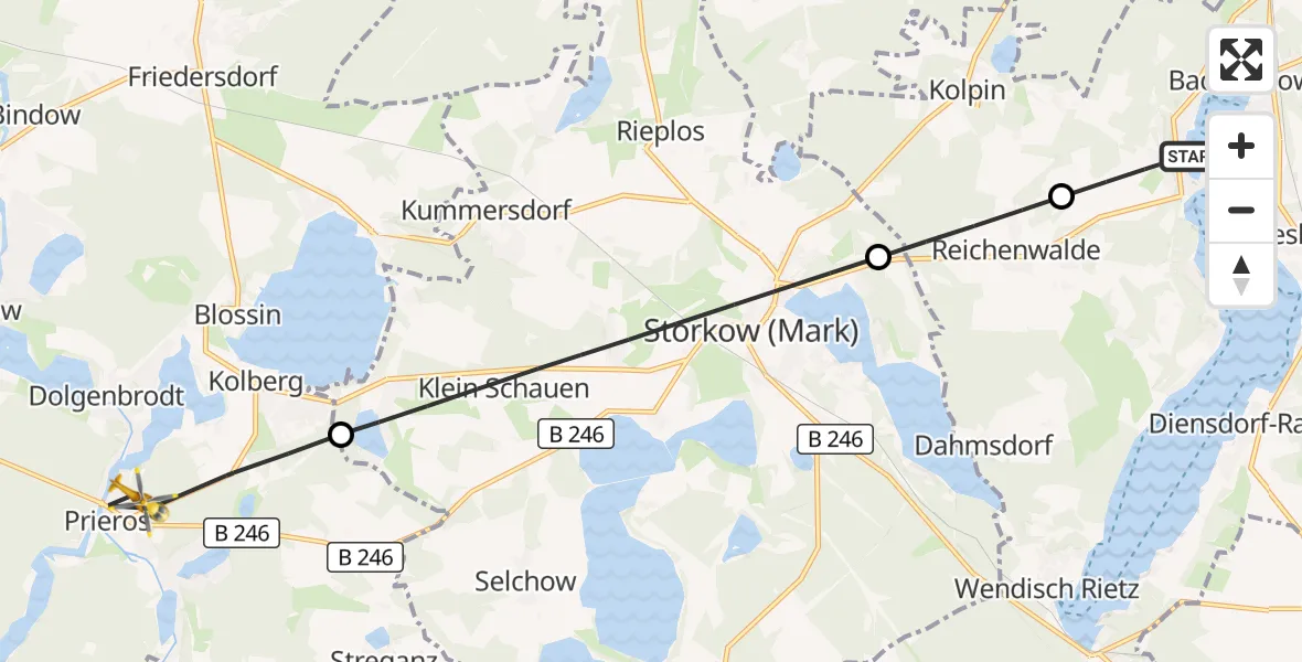 Flugroute Rettungshubschrauber Bad Saarow - Heidesee, 20 August 2026, 08:55