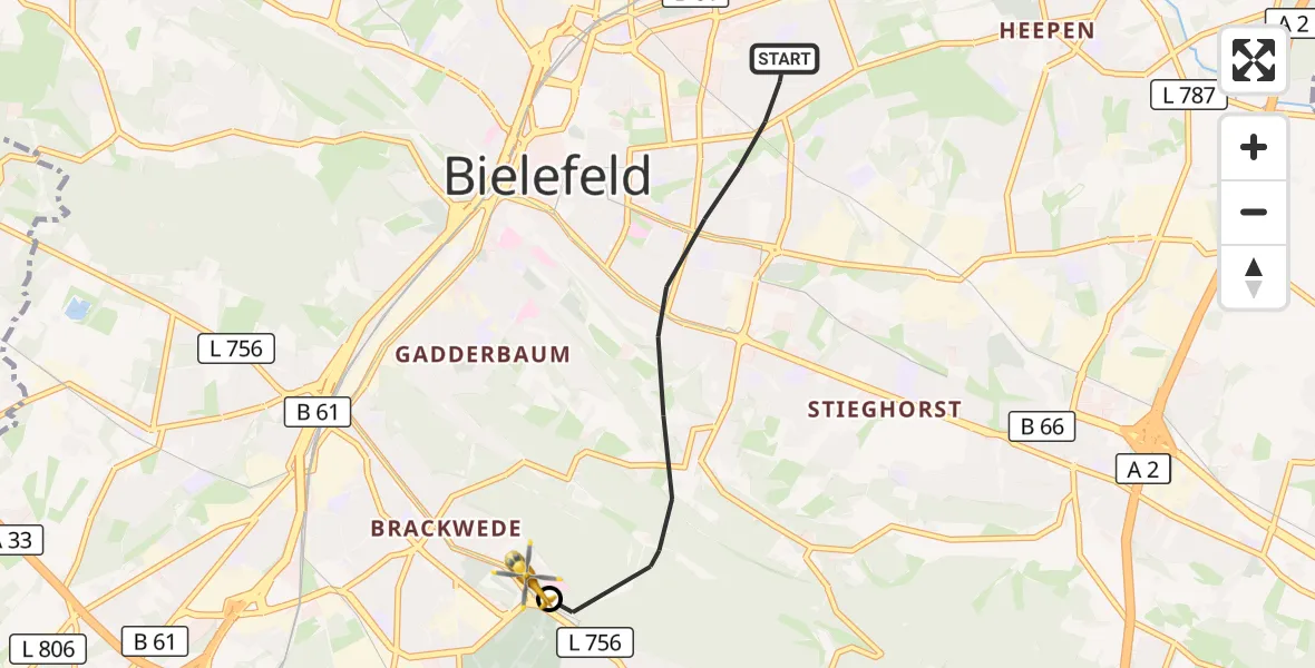 Flugroute Rettungshubschrauber Bielefeld - Luftrettungszentrum Bielefeld, 20 August 2026, 08:56