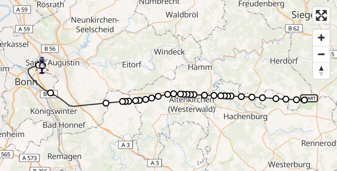 Flugroute Polizeihubschrauber Emmerzhausen - Sankt Augustin, 20 August 2026, 09:04