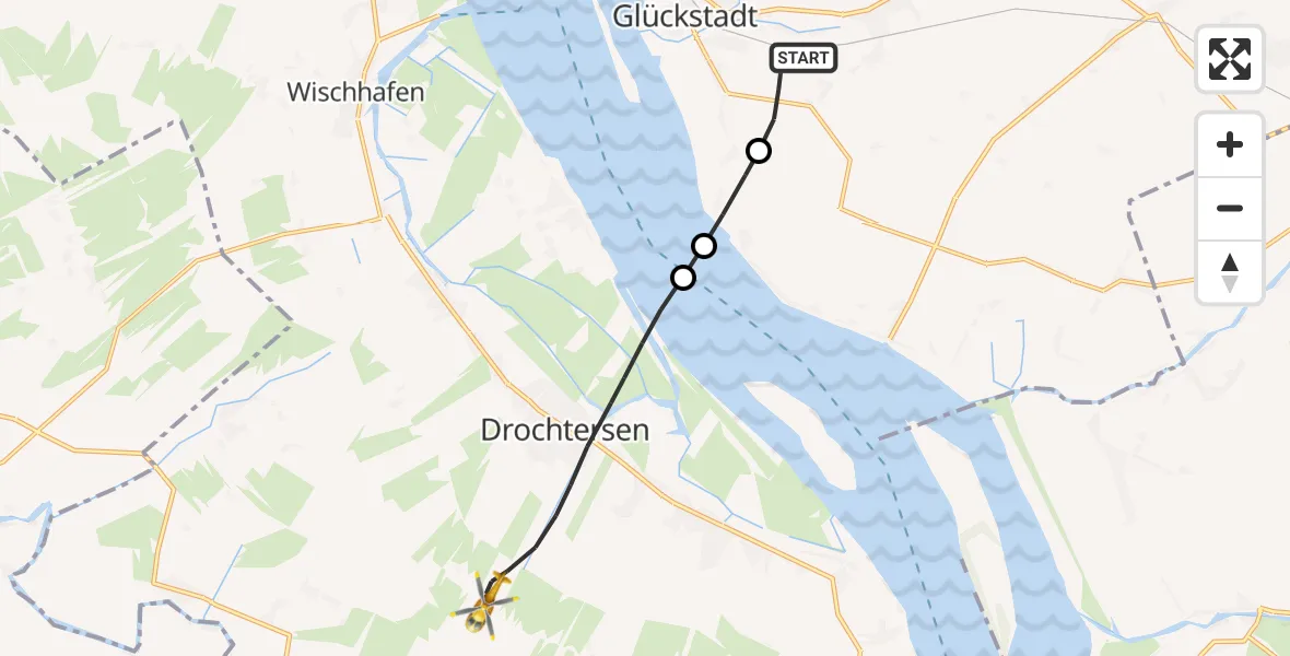 Flugroute Rettungshubschrauber Engelbrechtsche Wildnis - Drochtersen, 20 August 2026, 09:05