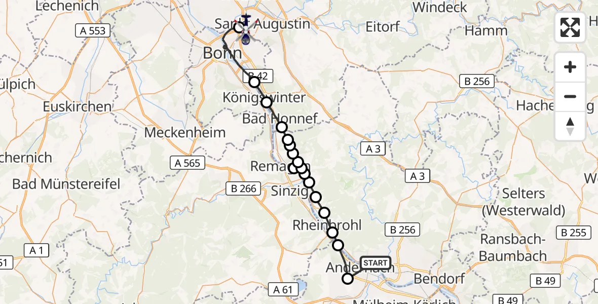 Flugroute Polizeihubschrauber Neuwied - Sankt Augustin, 20 August 2026, 09:10