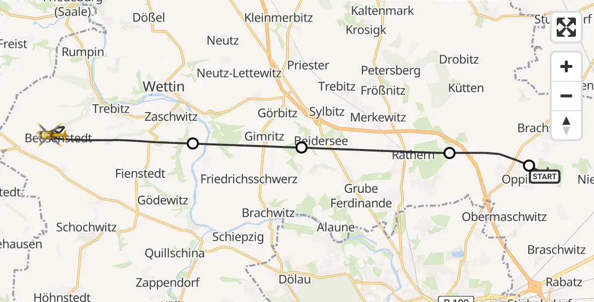 Flugroute Rettungshubschrauber Halle-Oppin Flugplatz - Salzatal, 20 August 2026, 09:13