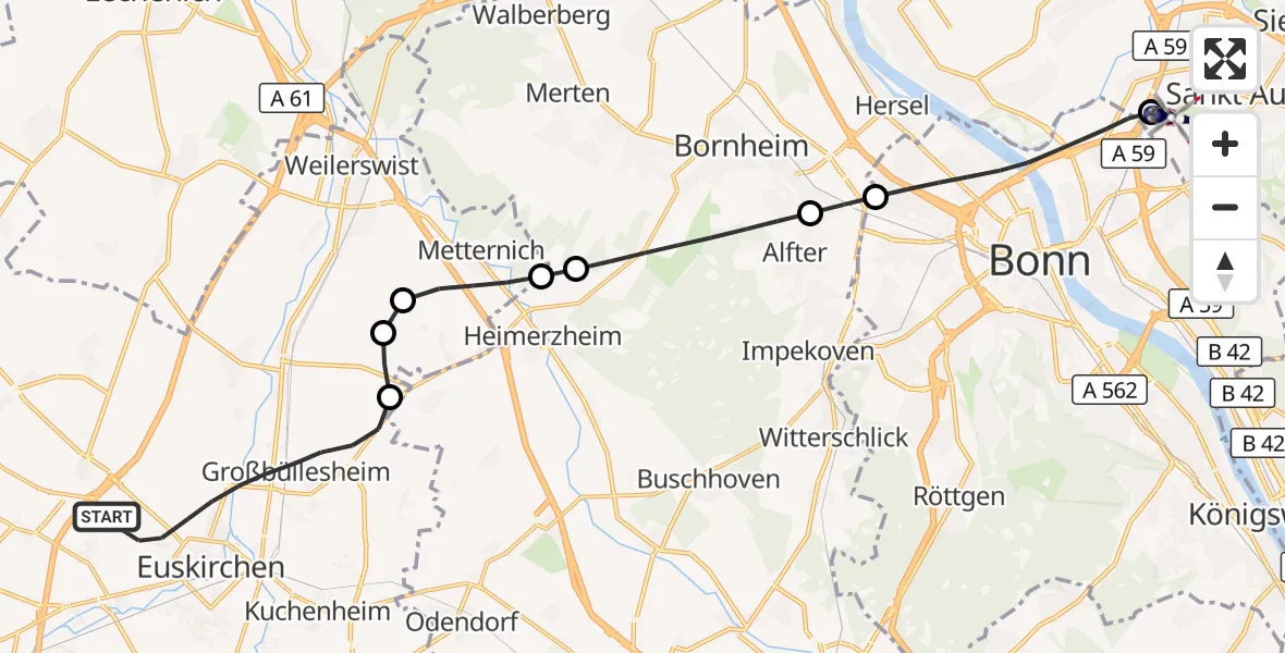 Flugroute Polizeihubschrauber Euskirchen - Sankt Augustin, 20 August 2026, 09:15