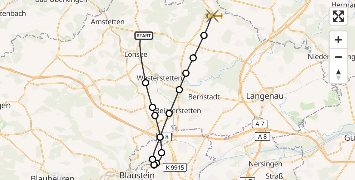 Flugroute Rettungshubschrauber Lonsee - Altheim (Alb), 20 August 2026, 09:19
