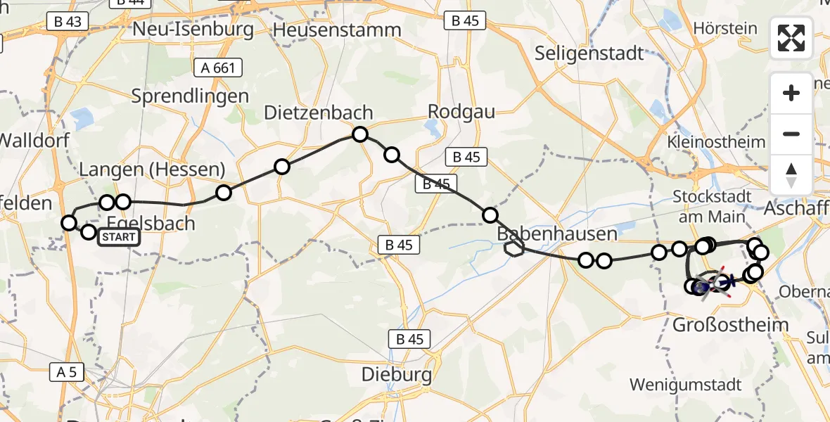 Flugroute Polizeihubschrauber Flughafen Frankfurt-Egelsbach - Flugplatz Aschaffenburg, 20 August 2026, 09:22
